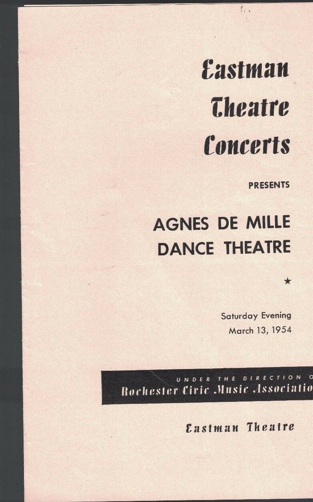 Agnes De Mille Dance Theatre Program Rochester NY March 13 1954