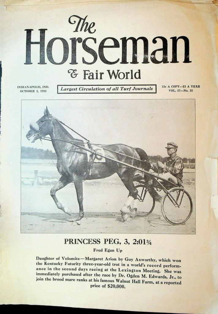 Horseman & Fair World Magazine Harness Racing October 3 1934 Princess Peg
