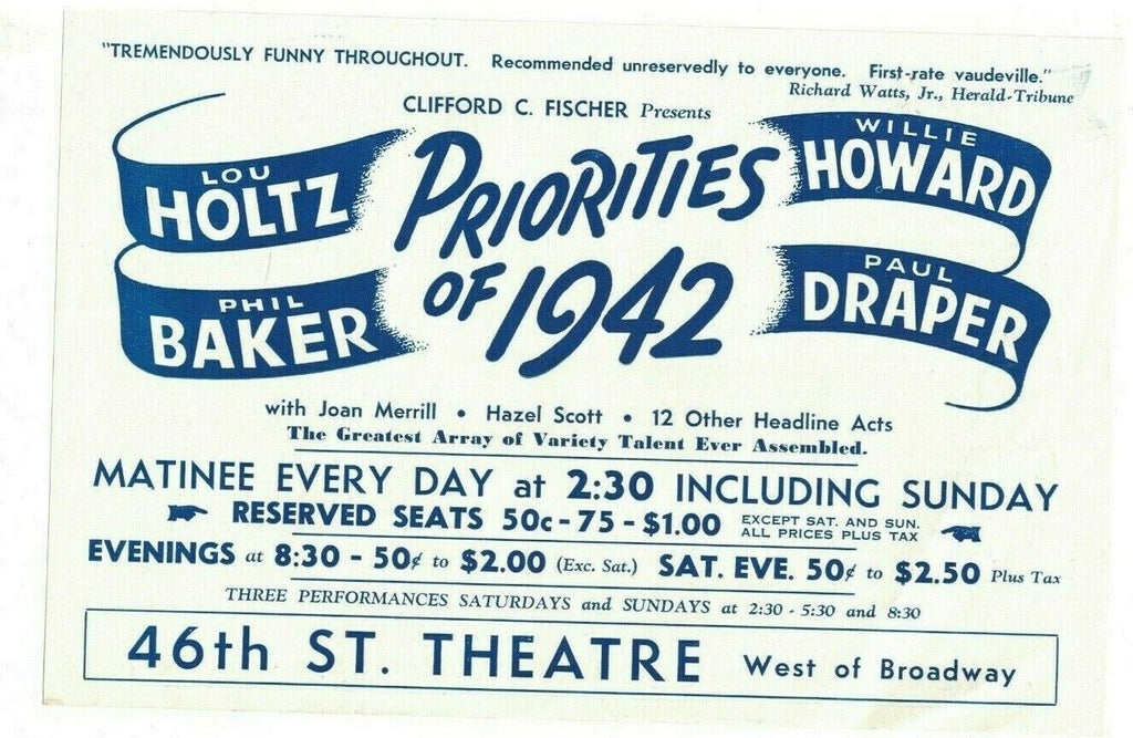 Priorities of 1942 Ad Bill New York City Lou Holtz Paul Draper Phil Baker