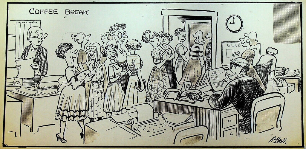 Al Banx J Albert Banks Original Art Pen & Ink Coffee Break