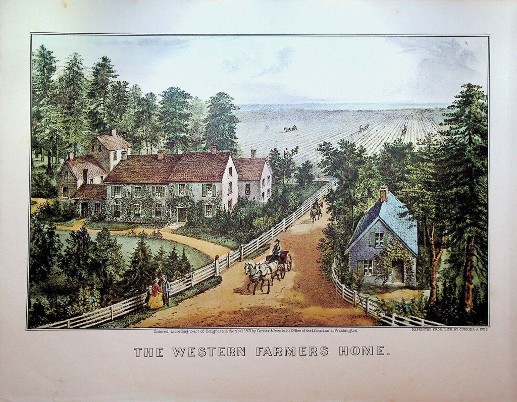 Currier & Ives Print The Western Farmers Home A Home on the Mississippi