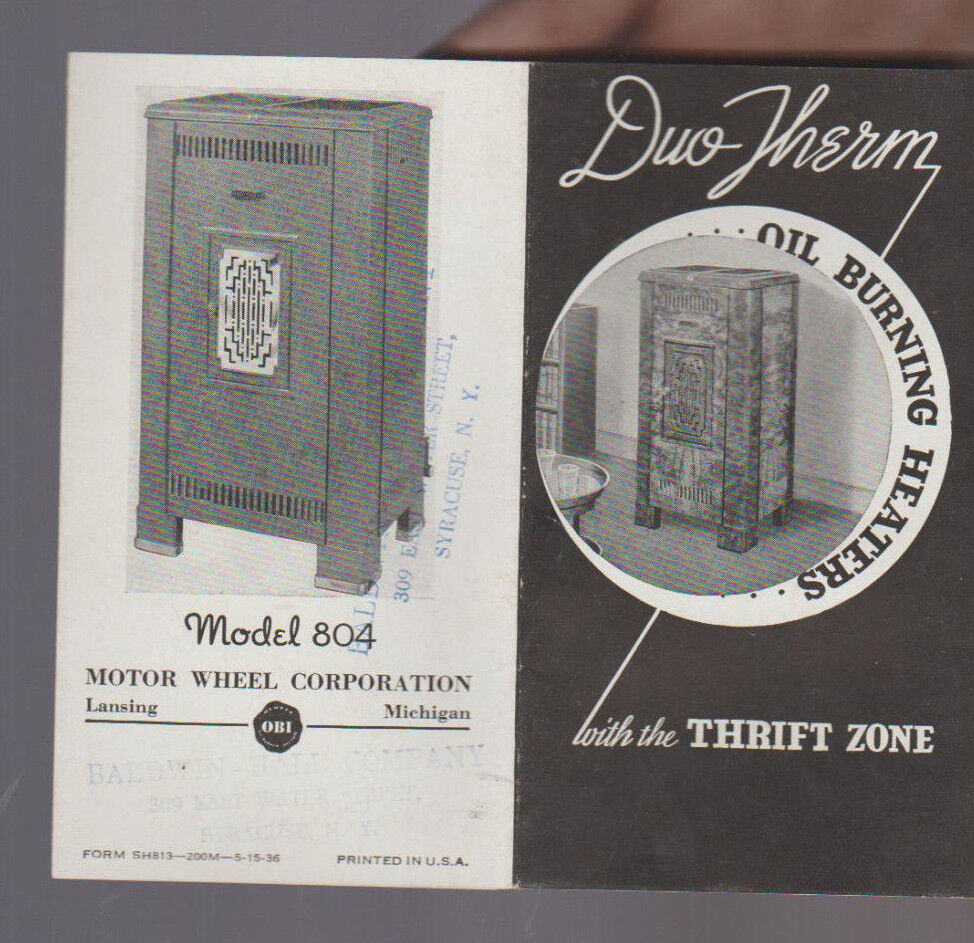 Duo-Therm Oil Burning Heaters Brochure 1936 Motor Wheel Corp Lansing Michigan