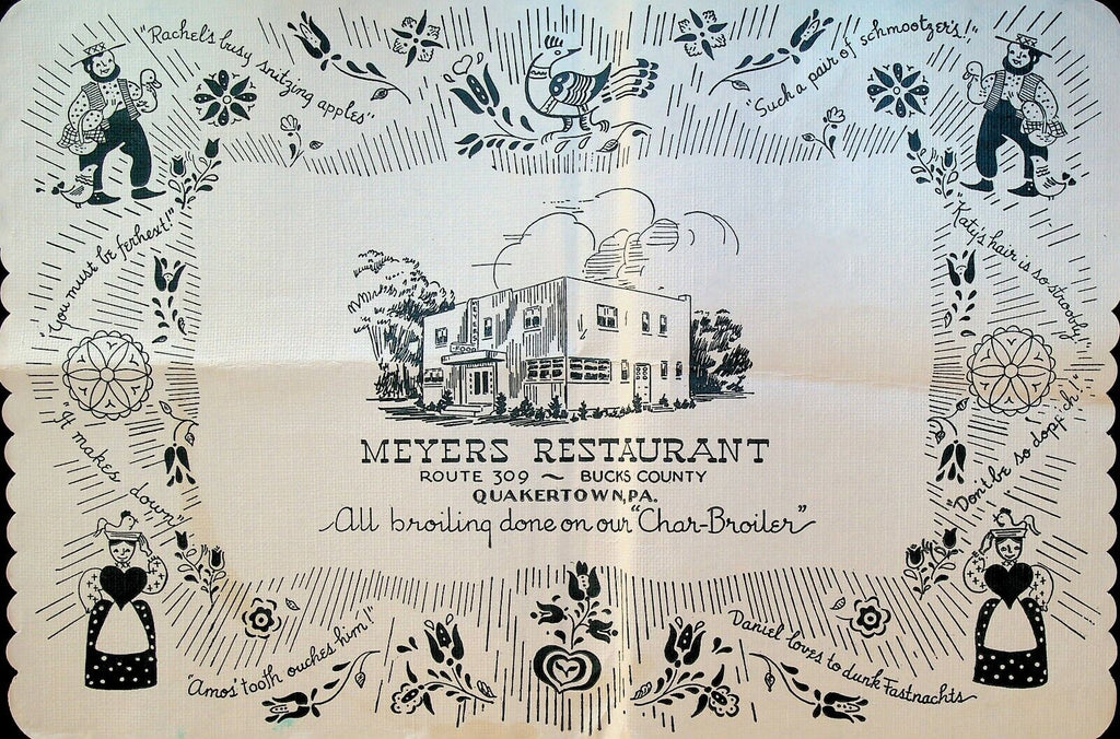 Meyers Restaurant Placemat Quakertown Pennsylvania Bucks County Black