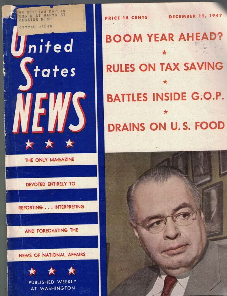 United States News December 12 1947 Jesse Wolcott Senator Byrd & Taft