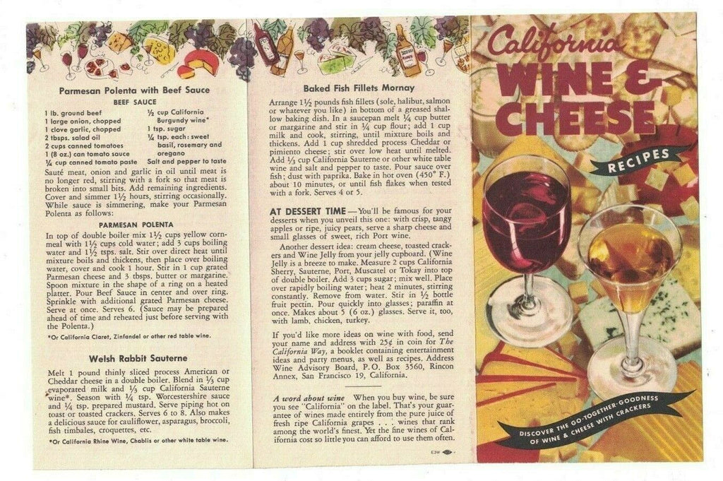 California Wine & Cheese Recipes 1950s Brochure