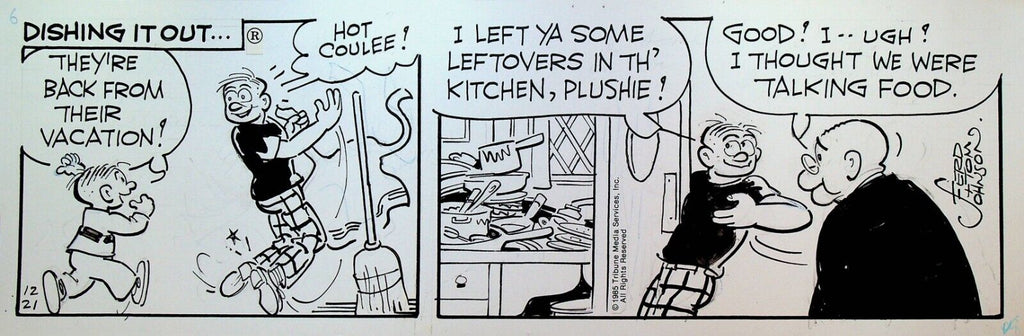 Moon Mullins Original Art Ferd & Tom Johnson December 21 1985 Dirty Dishes