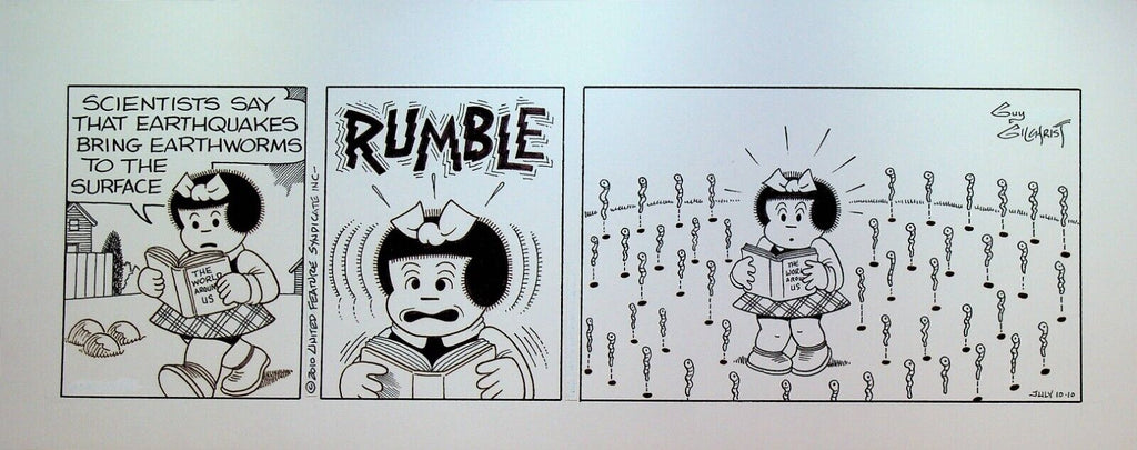Nancy Comic Strip Original Art Guy Gilchrist July 10 2010 Earthquake Worms
