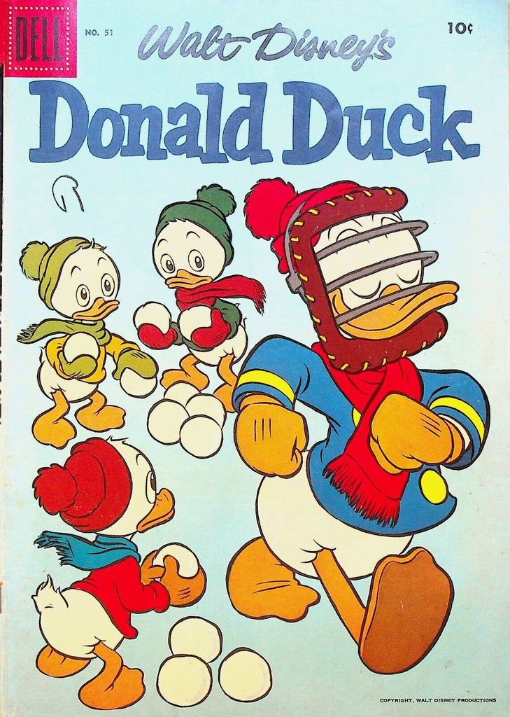 Donald Duck 51 Dell Comics 1957 Snowballs Catcher's Mask Huey Dewey Louie