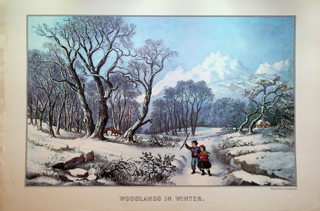 Currier & Ives Calendar Topper 1975 Woodlands in Winter