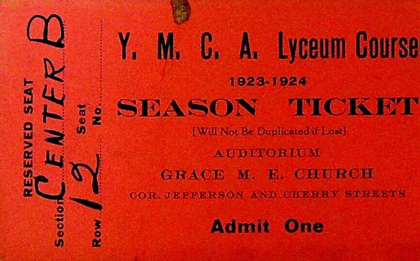YMCA Lyceum Course Season Ticket 1923 1924 Zedeler Quintette Montague Singers