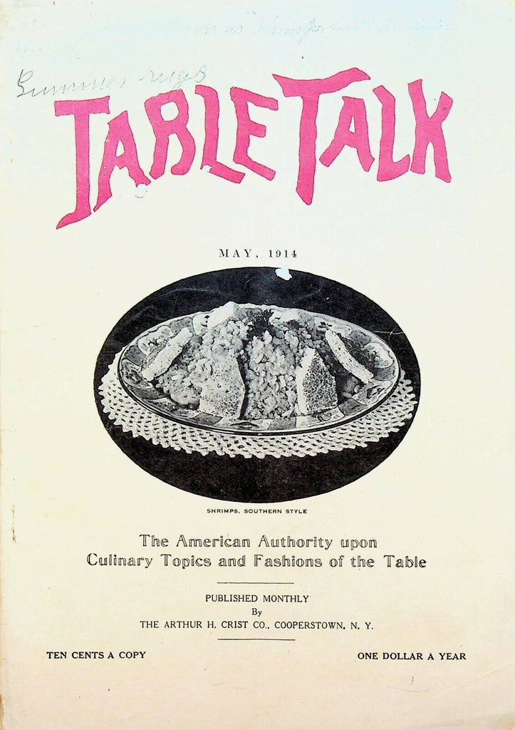 Table Talk Magazine May 1914 Culinary Cooking Recipes Housekeeping