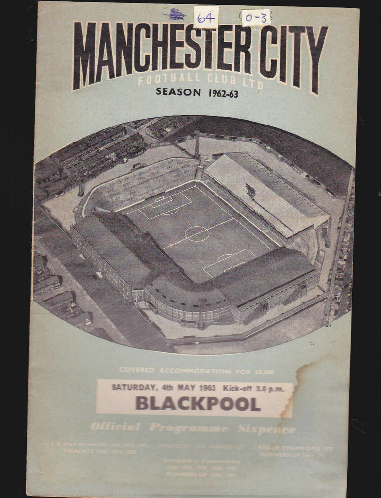 Manchester City v Blackpool Programme May 4 1963  Premier League