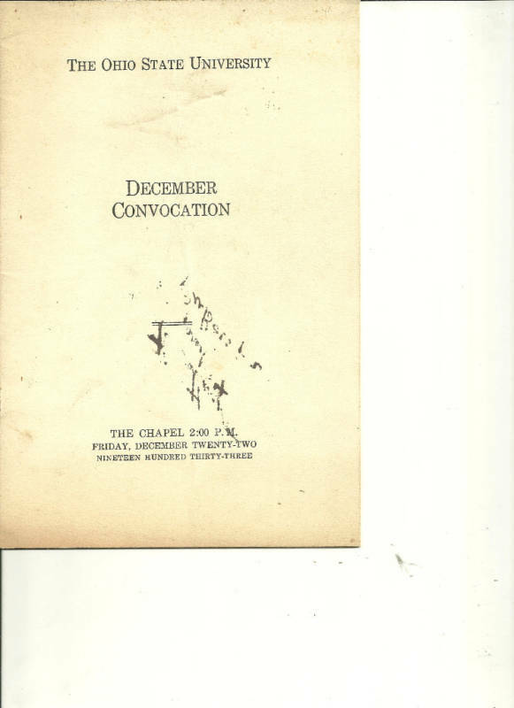 Ohio State University OSU December 1933 Convocation Booklet