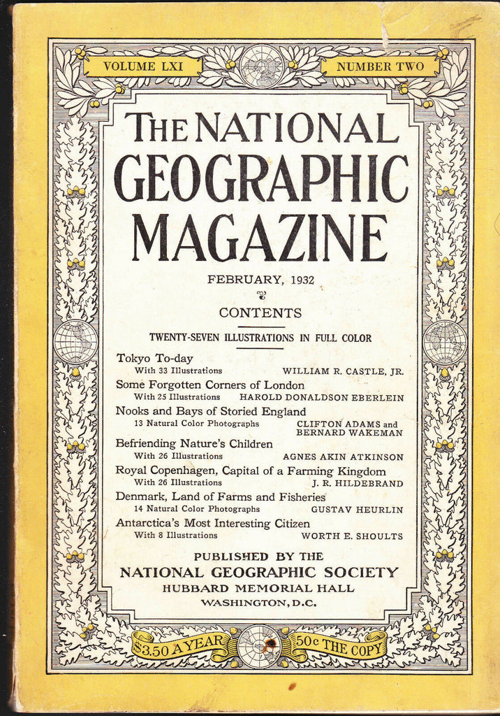 National Geographic February 1932 Tokyo London Copenhagen Denmark  FREE US S/H