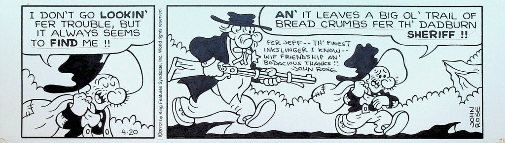 Barney Google & Snuffy Smith Original Comic Strip Art April 20 2012 John Rose