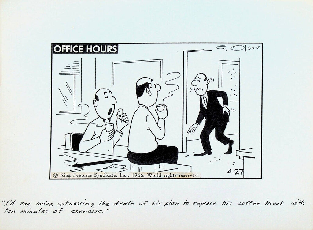 Office Hours by Cy Olson Original Comic Strip Art April 27 1966 Exercise