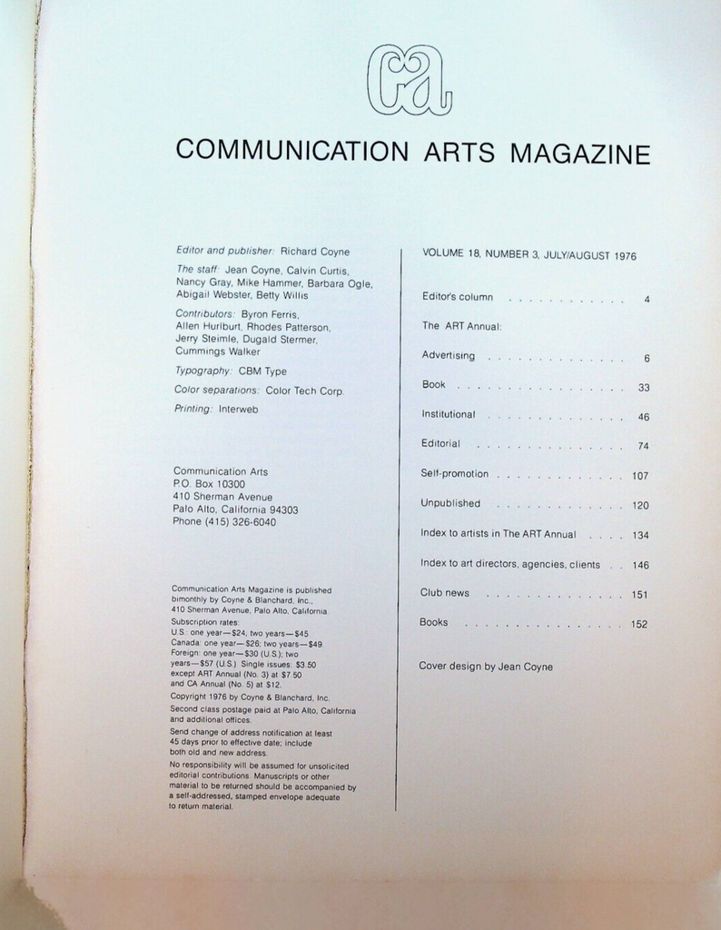 Communication Arts Magazine July 1976 The Art Annual