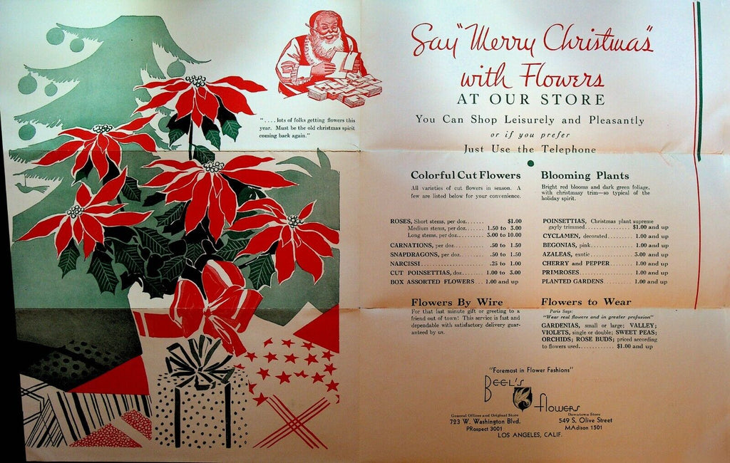 Beel's Flowers Los Angeles California Brochure 1930s Art Deco Merry Christmas