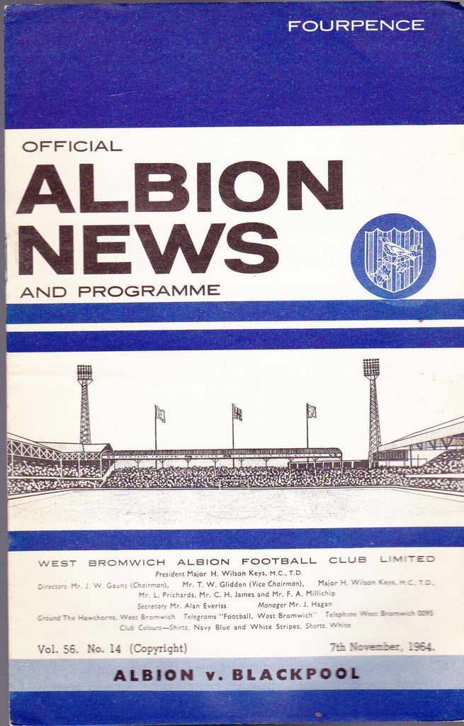 Albion News & Programme v Blackpool November 7 1964 Football Soccer