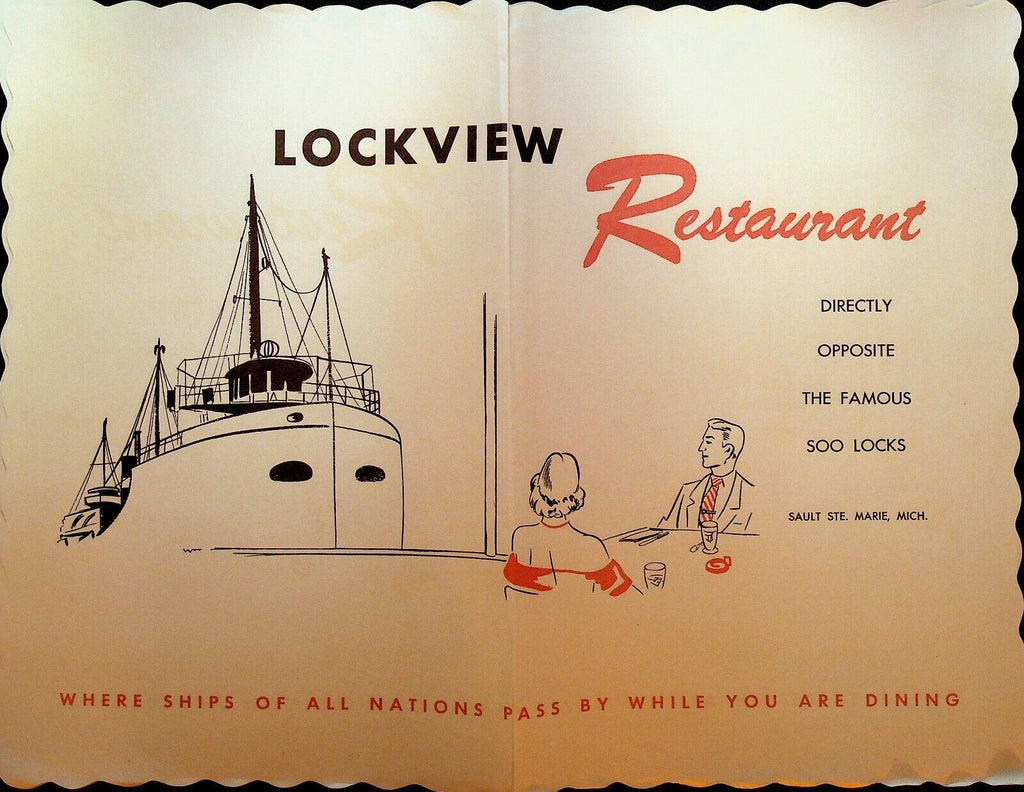 Lockview Restaurant Placemat 1970s Sault Ste Marie Michigan