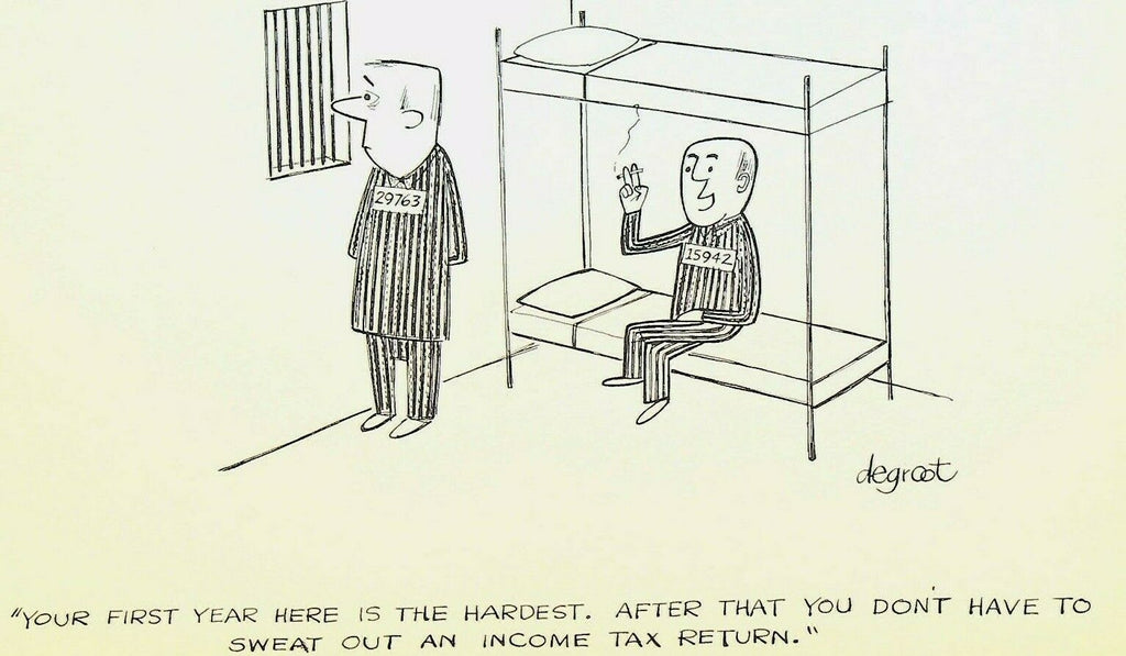 Lee DeGroot Original Art Gag Convicts in Jail File Tax Return