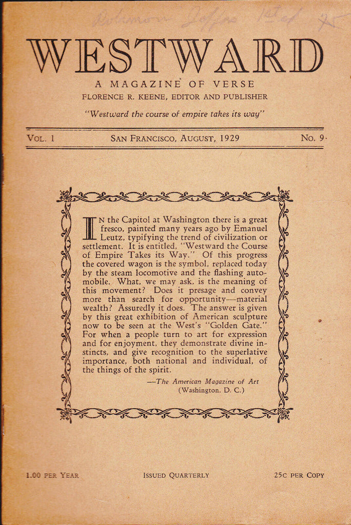 Westward Magazine of Verse Florence R Keene August 1929