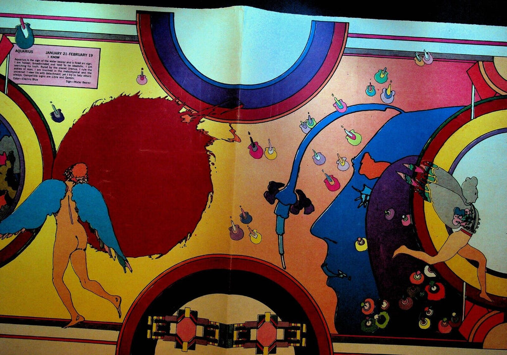 Peter Max Zodiac Sign Aquarius 1971 New York Sunday News Two-Page Astrology