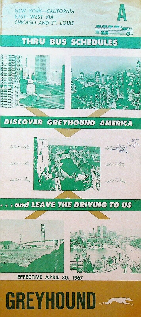 Greyhound Bus Schedule April 30 1967 New York to California