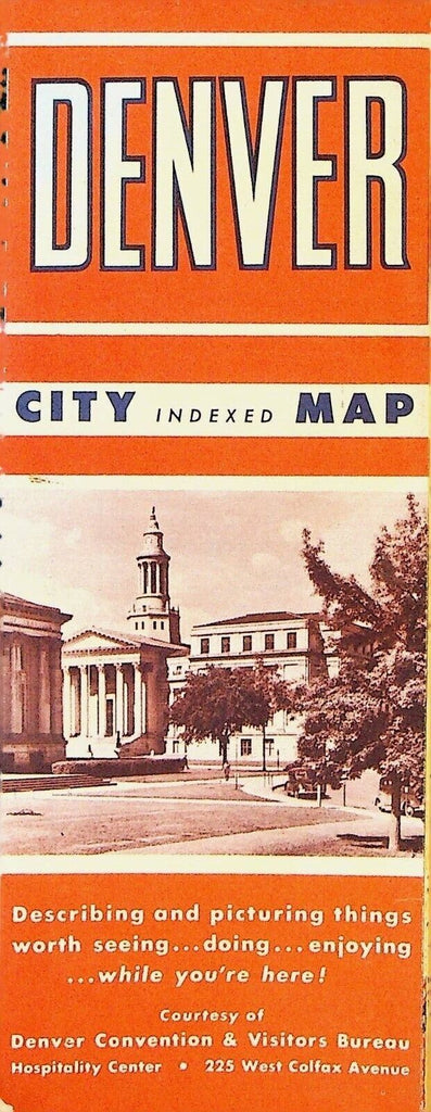Denver Colorado City Map Indexed Convention & Visitors Bureau 1950s