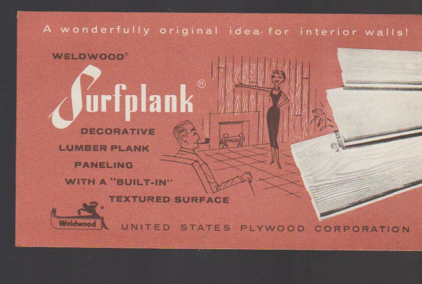 Weldwood Surfplank Decorative Lumber Plank Paneling Ad Brochure 1955
