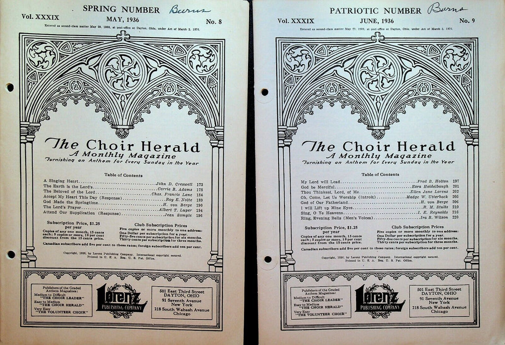 The Choir Herald Monthly Magazine Lot of 13 1930s Religious Music