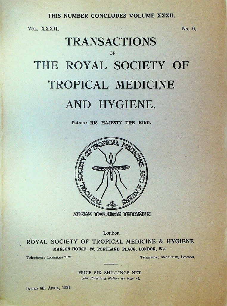 Royal Society of Tropical Medicine & Hygiene April 1939 Malaria African Natives