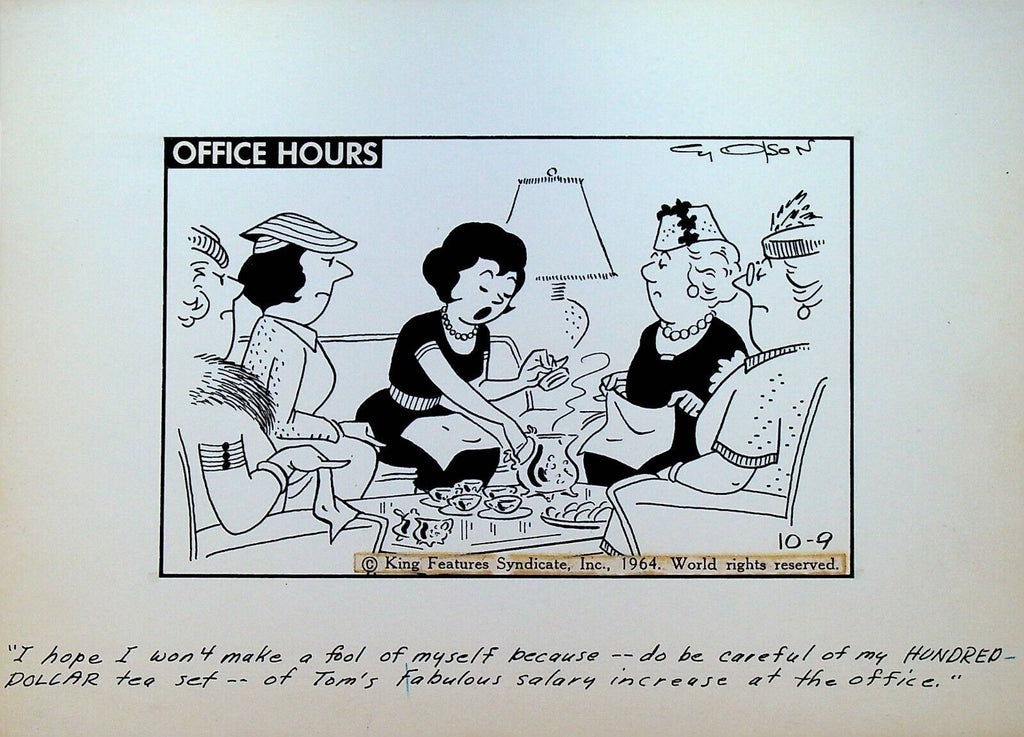 Office Hours by Cy Olson Original Comic Strip Art October 9 1964 Wife Bragging