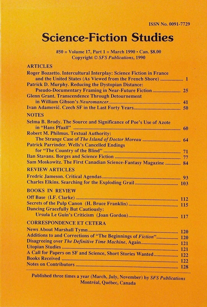 Science Fiction Studies 50 March 1990 Czech SF Marshall Tymn France