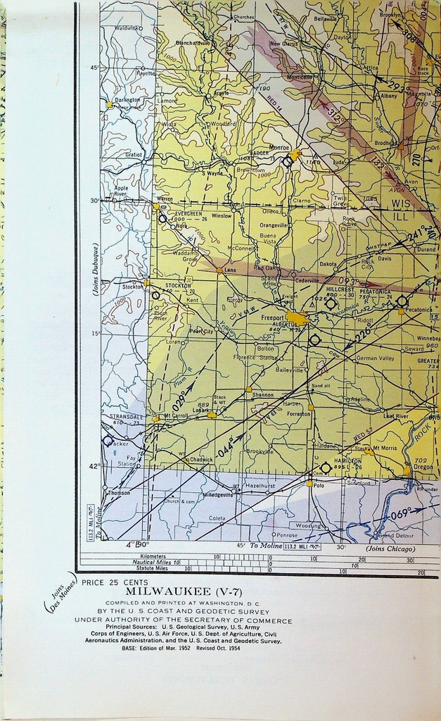 Milwaukee Wisconsin Local Aeronautical Chart 37th Edition 1954