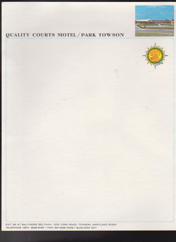Quality Courts Motels Stationery Envelopes Bag Towson Baltimore Maryland
