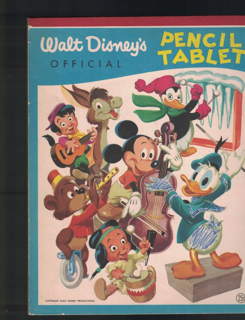 Walt Disney's Official Pencil Tablet 1950s Donald Duck Mickey Mouse Musicians