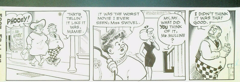 Moon Mullins Ferd Johnson Original Comic Strip Art September 19 1969
