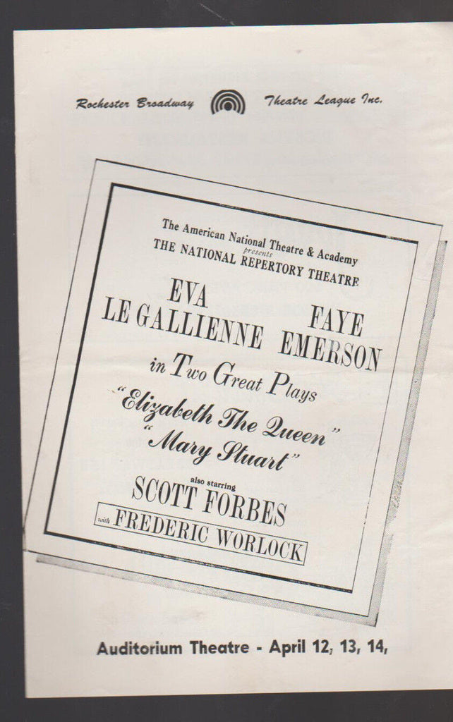 Elizabeth the Queen Mary Stuart Program 1960s National Repertory Theatre