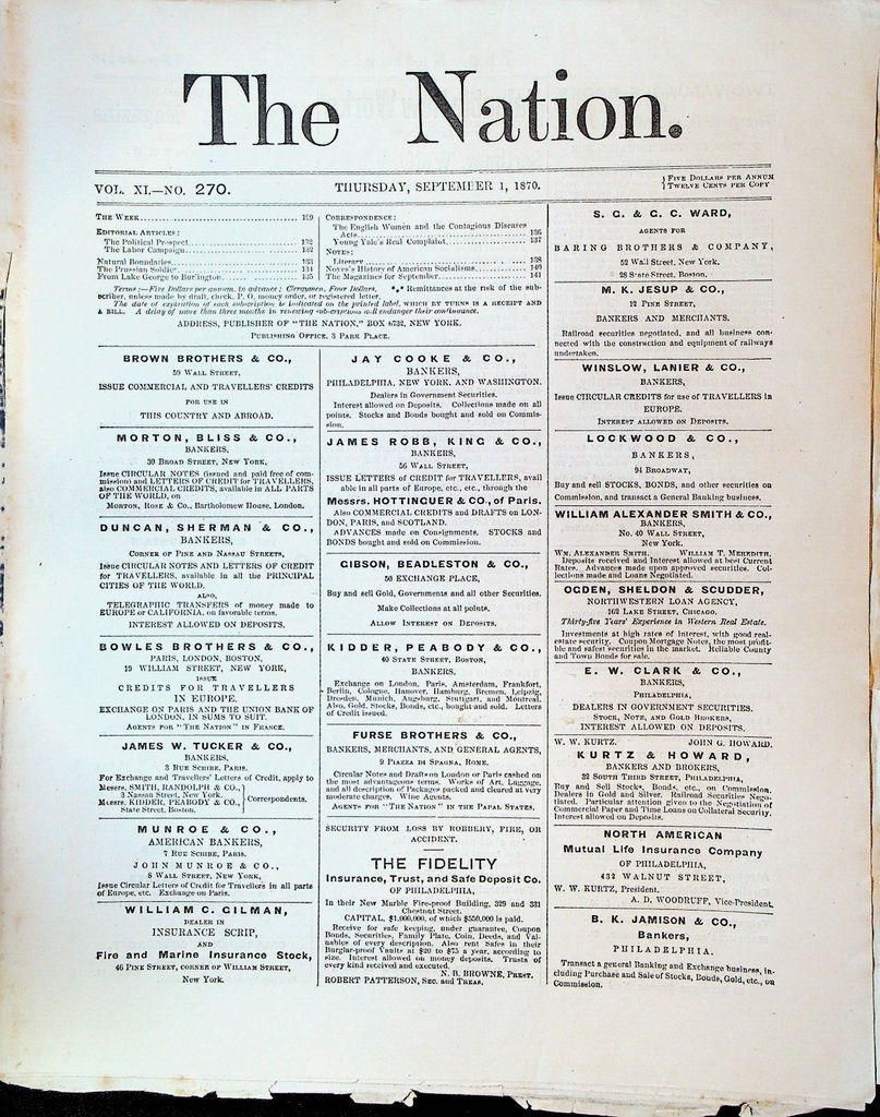 The Nation Magazine September 1 1870 Franco Prussian War Horace Greeley