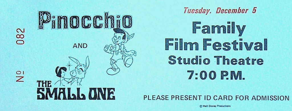 Pinocchio & The Small One Disney Family Film Festival Ticket December 5 1978