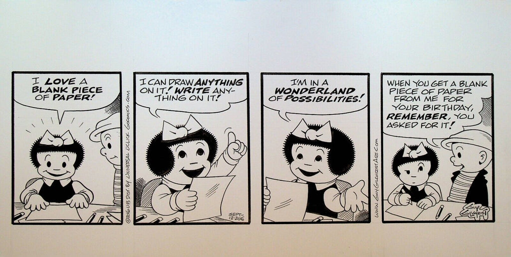 Nancy Original Comic Strip Art September 12 2016 Guy Gilchrist Blank Paper