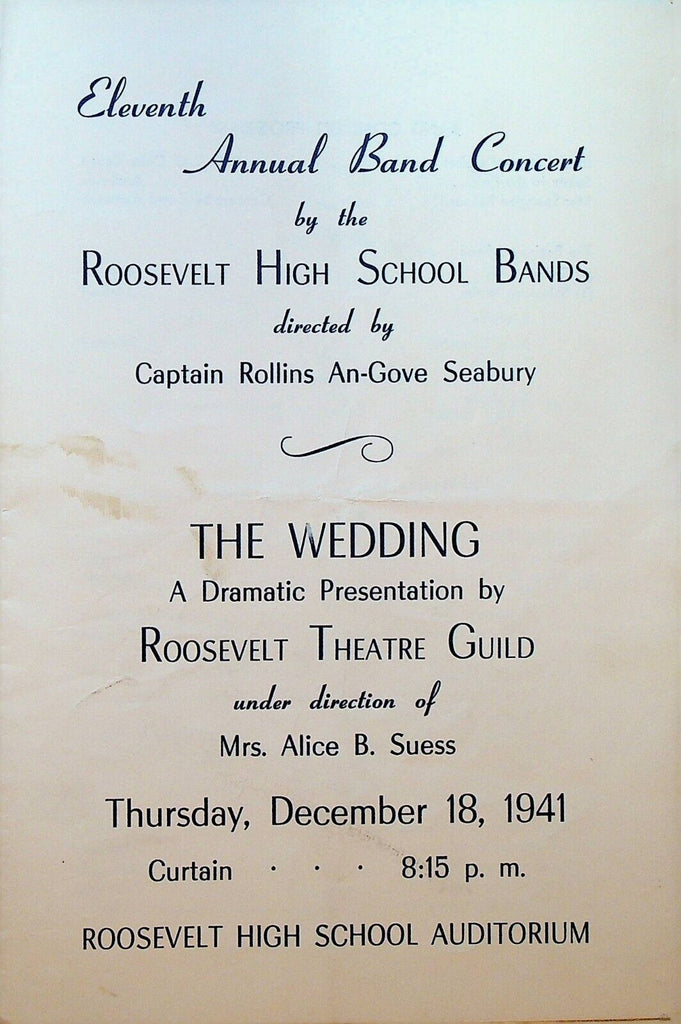 The Wedding Program Roosevelt High School Program December 18 1941