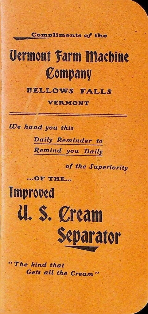 Vermont Farm Machine Company Memo Book 1903 Bellows Falls US Cream Separator