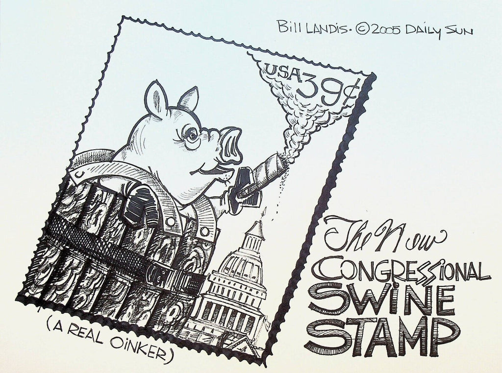 Bill Landis Original Cartoon Art The Villages Daily Sun 2005 Congress Stamp