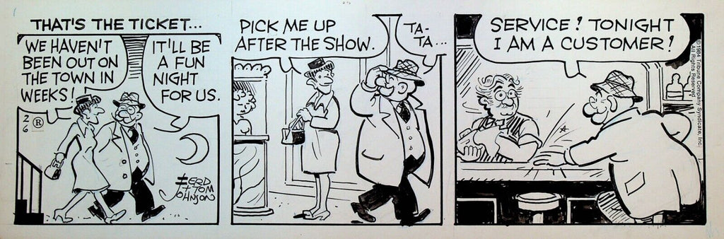 Moon Mullins Original Art Ferd & Tom Johnson February 6 1984 Date Night