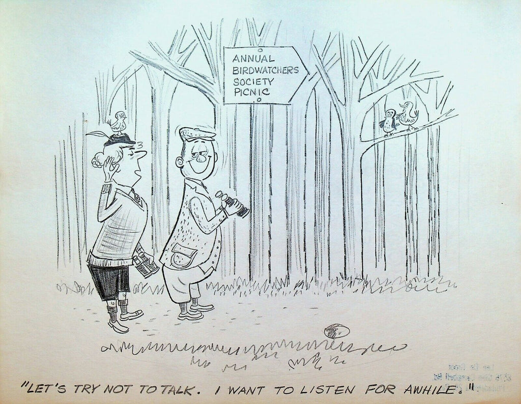 Lee DeGroot Original Art Gag Birdwatching Birdwatchers Society Picnic Quiet Wife