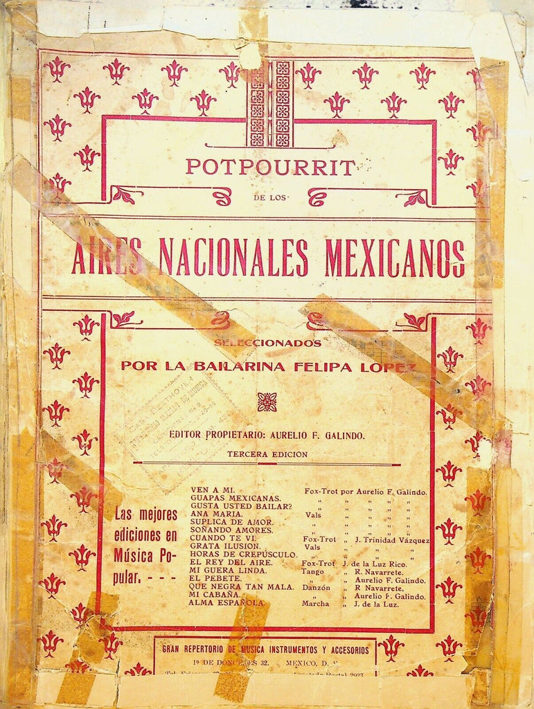 Potpourrit de los Aires Nacionales Mexicanos Felipa Lopez Sheet Music