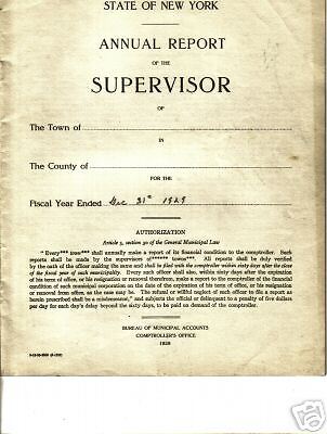 Williamstown Oswego County NY 1929 Supervisor's Report