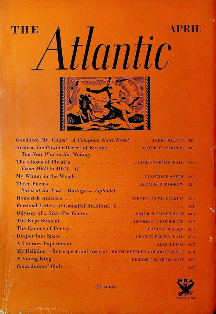 Atlantic Magazine April 1934 Goodbye Mr Chips James Hilton Austria